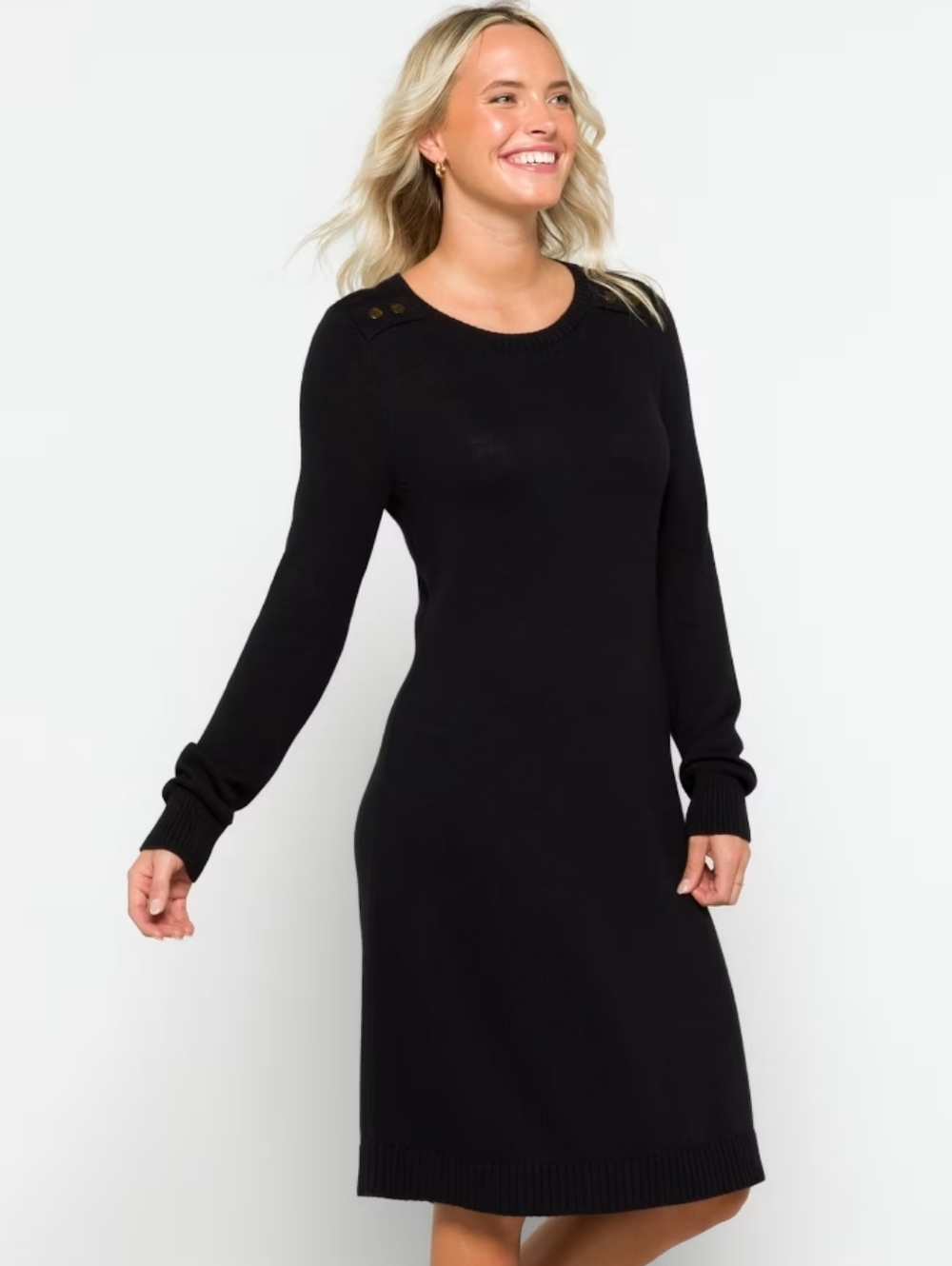 Market & Spruce Long-Sleeve Button Dress Small Black Work Evening Attire